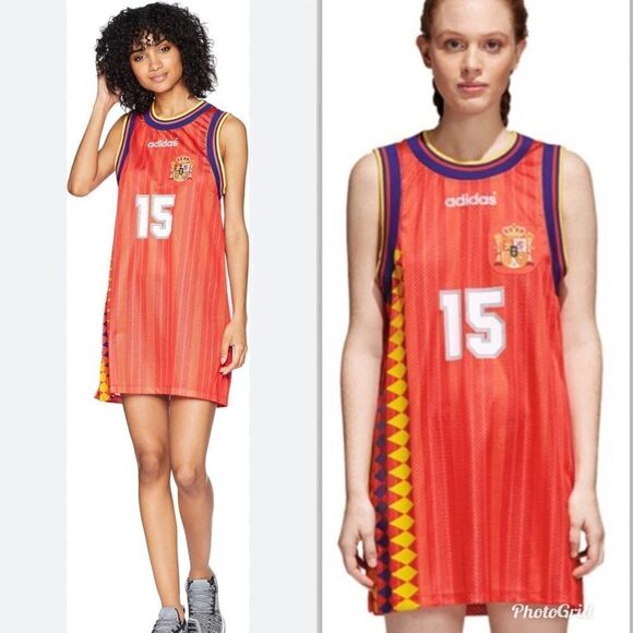 Adidas Originals Red Spain 15 Mesh Jersey Dress - Picture 2 of 10